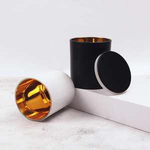 Black Matte Glass Electroplated Frosted Gold Candle Jar Container Vessels Cup with Gold Lids for Candle Jars