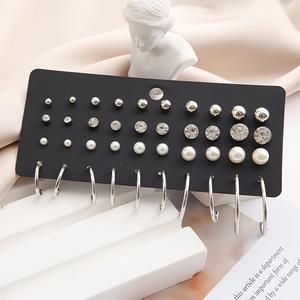 Lot de 20 paires de boucles d'oreilles clous en alliage de zinc pour femme, avec perles et zircon blanc rond de qualité AA, sertis griffe, pour usage quotidien - Product Image 5