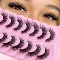 Meilleures ventes transfrontalières : Lot de 7 paires de faux cils style européen et américain, bande noire en plastique, épais, naturellement recourbés, de qualité supérieure