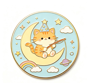 Pin de esmalte de gato lindo, redondo, de metal, con diseño de luna y estrella, broche de dibujos animados, regalo decorativo - Product Image 1