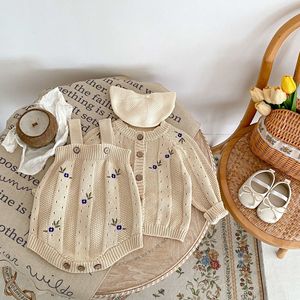 RTS Engepapa Winter <strong>Newborn</strong> Baby <strong>Knit</strong> Sweater Toddler <strong>Cardigan</strong> and Flower Embroidered Romper Custom Logo Baby Clothing Set - Product Image 2