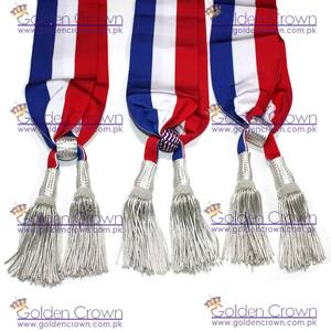Echarpe de adjunto oficial tricolor, banda francesa con borlas doradas y plateadas |   Textil Metálico para el Hogar de Golden Crown - Product Image 2