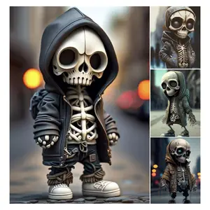 Cool Skelet Beeldje Beeld Handgemaakt Hars Decor Halloween Terreur Rekwisieten Halloween Verzamelbaar Geschenk Bureau Decoratie