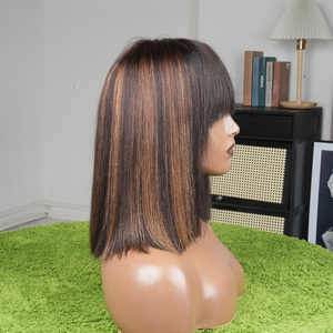 Wholesale P4/27 Highlight Bob <b>Wig</b> Human Hair 10 Inch Short <b>Wig</b> with Bangs Glueless Wear and Go Yaki Straight for Black Women - Product Image 4