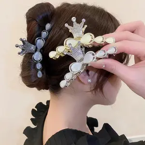 Clip di squalo corona principessa opale di strass in bianco e nero per capelli forcina di cristallo moda matrimonio artiglio di capelli in metallo femminile