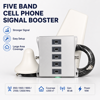 Amplificateur de signal de téléphone portable à cinq bandes 850 900 1800 2100 2600 MHz, répéteur CDMA GSM DCS 3G avec antennes log-périodiques et de plafond