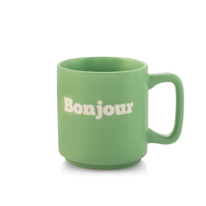 Taza de Cerámica Verde de 320 cc con Escritura Bonjour para Café o Té - Product Image 1