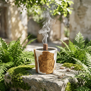 FAIZA CRAFT Hand-made Eco-friendly Crystal-studded Epoxy Resin Premium Acacia Wood Arabic Incense <b>Burner</b> Delicate Floral Accents - Product Image 1