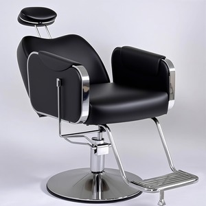 <b>Brown</b> <b>Leather</b> Salon Barber <b>Chair</b> Stainless Steel Hydraulic Reclining Hairdressing <b>Chair</b> Adjustable Height Salon Furniture - Product Image 2