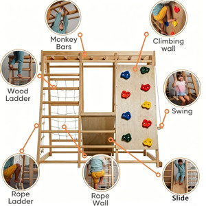 Estructura de Juego de Madera para Interiores con Barras, Muro de Escalada, Columpio y Formas Geométricas para Niños de 2 a 6 Años, Unisex - Product Image 5