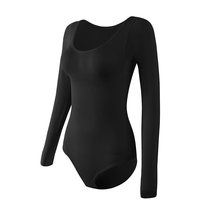 Body sculptant sans couture à manches longues pour femme grande taille, en nylon tissé à sequins, col rond, effet ventre plat