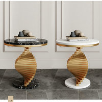 Table Basse et Table d'Appoint Sur Mesure, Non en Stock, en Mobilier de Maison de Luxe Moderne, Plateau en Marbre et Cadre en Acier Doré
