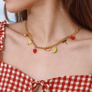 Collar de Acero Inoxidable con Estrella y Luna, Cadena para Clavícula de Mujer a la Moda, Joyería Dulce y Elegante en Colores Frutales - Product Image 2