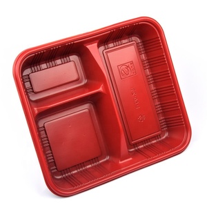 Contenants alimentaires jetables en plastique rouge/noir, micro-ondables, en forme de coquille, capacité 800 ml, forme rectangulaire, pour plats à emporter - Product Image 2