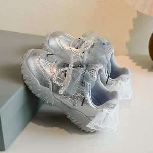 Zapatos Deportivos para Niñas con Cuero PU y Cordones de Encaje para Otoño, Nuevos Zapatos Casuales de Moda con Lazo de Perlas - Product Image 4