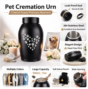 맞춤형 반려동물 유골함 발자국 기념 반려동물 화장 유골함 (강아지, 고양이 유골용) 조각 금속 스테인리스 스틸 기념품 유골함 - Product Image 2