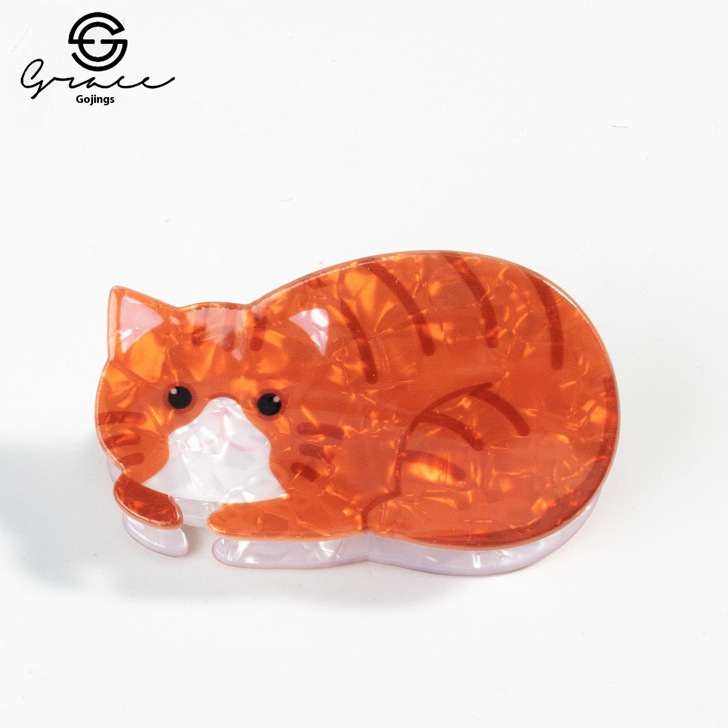 August New Acetate Clamp Cat Cartoon Print Hairpin Cute Animal Hairpin with Sweet Style 8cm Jewelry Headwear