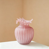 Exklusive Vintage Rosa Kunstglas-Vase, Hochwertige Luxus-Heimdekoration, Vase für Frische Blumen auf Esstisch und im Wohnzimmer