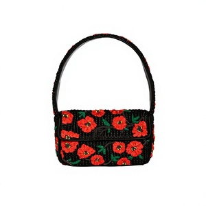 Sac à main rectangulaire vintage brodé avec motif à carreaux coloré en textile de coton, design élégant, sacs à bandoulière orange - Product Image 4