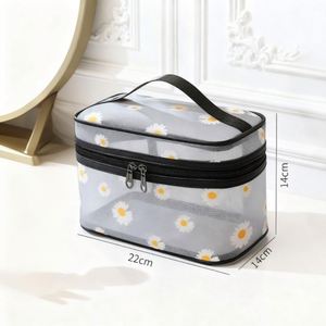 Custom Eco-Friendly Large Capacity Daisy Mesh Women's Flower Zipper Travel <b>Cosmetic</b> <b>Organizer</b> Pouch Portable Handle for Bag - Product Image 6