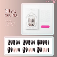 Ongles press-on courts en forme d'amande, blancs à pois rouges, style simple, ABS premium, en stock, MOQ1, vente en gros, application facile