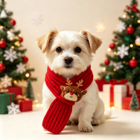 Nouvelle Tendance Noël Hiver Écharpe Tricotée Coupe-Vent pour Chien et Chat avec Décoration Mignonne Père Noël Renne Sapin