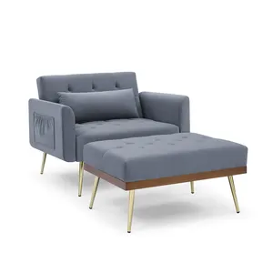 Poltrona da salotto reclinabile con pouf per il tempo libero pieghevole divano letto regolabile sedia singola con due tasche