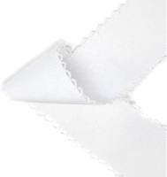 Pita Bordir Putih 1 1/2 Inci 38mm dengan Tepi Bersulam Moonstitch, Pita Grosgrain Dua Sisi 100% Poliester untuk Ikat Rambut
