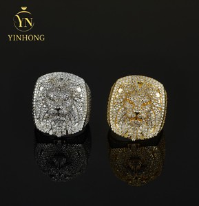 Luxe 3d Lion King Head Or Blanc 925 Sterling Silver Micro Pavé Vvs Moissanite Diamant Hommes Squelette Tête Anneau - Product Image 6