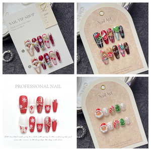 Navidad 10 Uds <span class=keywords><strong>uñas</strong></span> <span class=keywords><strong>postizas</strong></span> <span class=keywords><strong>de</strong></span> lujo Venta caliente francés hecho a mano acrílico Prensa en <span class=keywords><strong>uñas</strong></span> artificiales reutilizables para niñas - Product Image 1