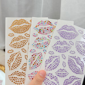 1 feuille d'autocollants de tatouage 3D sexy en diamant <span class=keywords><strong>rouge</strong></span> <span class=keywords><strong>rose</strong></span> pour les lèvres, le visage, les yeux, le corps, strass, décoration de maquillage pour la fête de la Saint-Valentin - Product Image 2