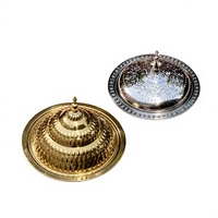 Plat de service en métal haut de gamme avec couvercle, design arabe, plat chauffe-plats décoratif pour table à manger, buffet, restauration et usage domestique