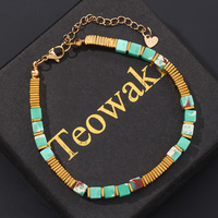 Bracelet Teowak en jaspe impérial vert foncé, coupe carrée, avec rallonge, vente en gros pour les détaillants de boutiques