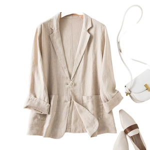 2026 Frühling/Sommer Lässige Leinenbluse für Damen mit Kurzen Ärmeln, Leichtgewichtig, Baumwoll-Leinen-Mischung, Petite Anzugjacke für Damen - Product Image 2