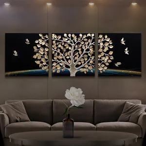 Custom Luxe Crystal Golden Tree 3d Hars Wall Art Schilderen Voor Interieur Schilderij 3d Muur Home Decoratie