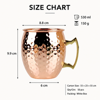 Mug à cocktail Moscow Mule en acier inoxydable martelé à la main, plaqué cuivre, avec poignée dorée et logo personnalisé gravé, pour service de bar (vente en gros)