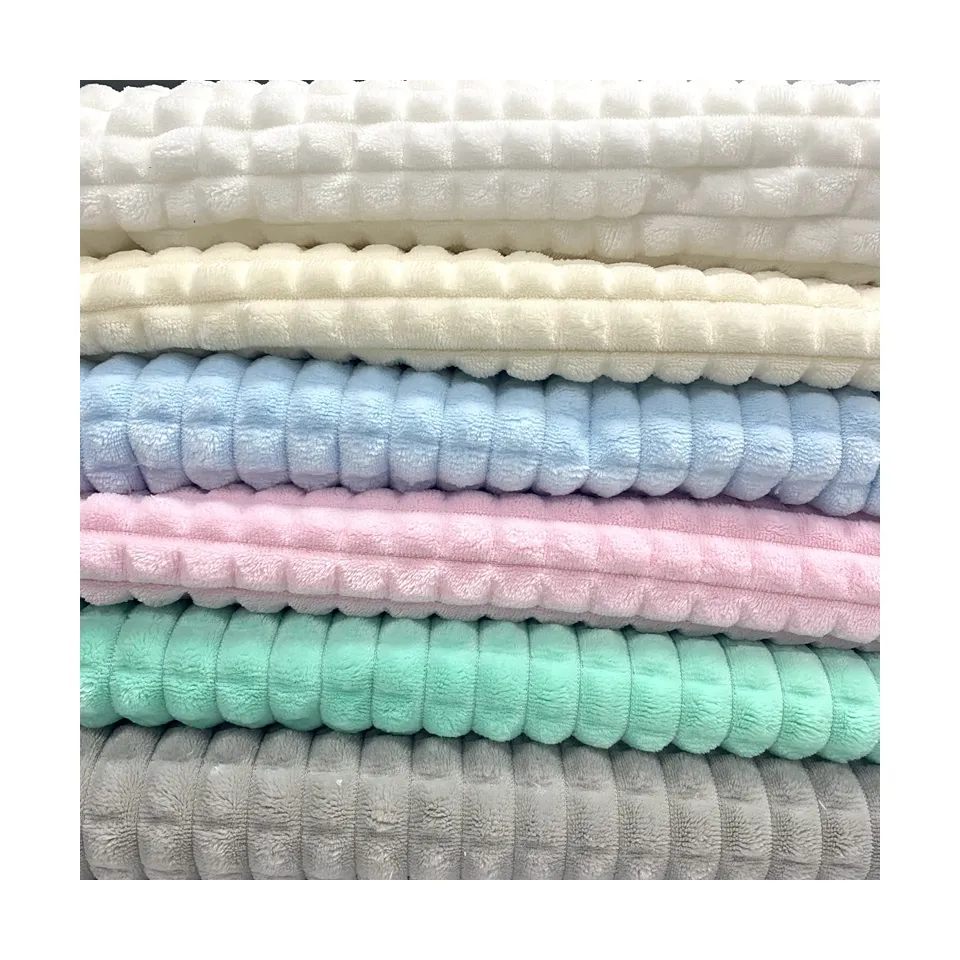 Toptan polyester jakar pazen minky peluş şerit polar kumaş jakarlı flanel battaniye