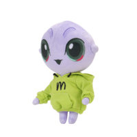 Vente en gros de poupées en peluche alien personnalisées de couleur violette, poupées alien douces avec logo personnalisé, poupées alien en peluche avec yeux imprimés