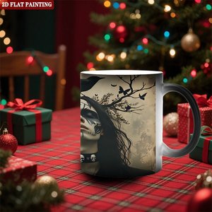 Curved Handle Mug 11oz Frosted Black <b>Ceramic</b> Heat Sensitive Daily Use <b>Cup</b> - Product Image 2
