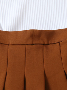 Ensemble 2 pièces pour fillettes été 2022, respirant, polyester/coton, col rabattu uni, débardeur sans manches + jupe plissée - Product Image 5