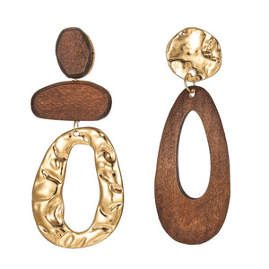 Boucles d'oreilles pendantes rétro en bois, couleur café brun, forme géométrique ronde, pour soirée, mode - Product Image 5