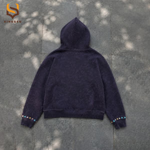 Vente en gros de sweats à capuche personnalisés pour hommes, épais, délavés au soleil et à l'acide, avec impression numérique intégrale, style streetwear et strass - Product Image 2