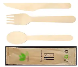 China Manufacturer 160mm Customized Box Pack Natural Birch Wood Cutlery Disposable Cutlery Wooden Cutlery Set In Bulk