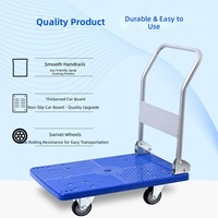Chariot à plateau plat en plastique pour entrepôt d'usine, manutention de marchandises, logistique, chariot silencieux pliable