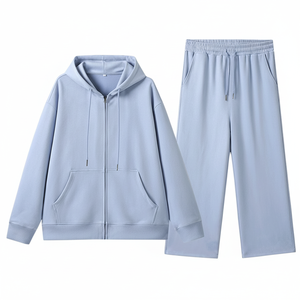 Chándal de lana 100% algodón transpirable personalizado unisex, conjunto de 2 piezas de color sólido para invierno con impresión digital - Product Image 1