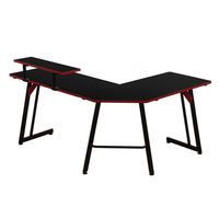 Bureau de jeu en métal avec surface en bois, vente directe usine, pour cybercafé, en forme de L, long, noir, pour usage professionnel