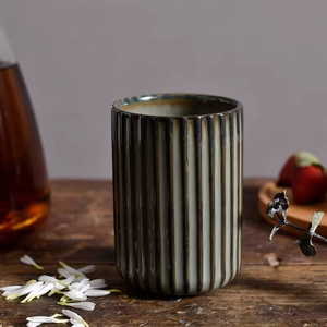 Ceramic kiln-turned teacup, retro striped cup personalized wine glass creative stoneware coffee cup gift cup printable logo - Product Image 6