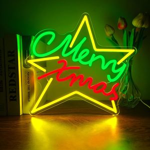 Disponibile: Insegna al Neon 'Buon Natale' a Forma di Stella, Decorazione Festiva <span class=keywords><strong>LED</strong></span> da Parete per Natale - Product Image 1