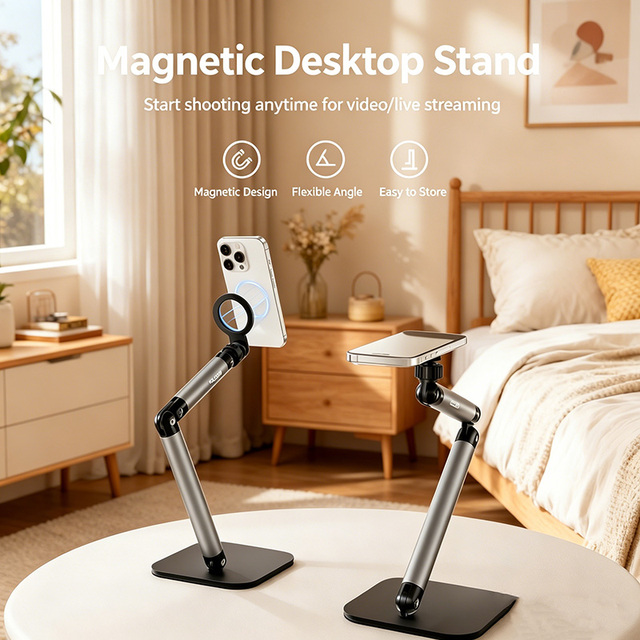 TENGDAFEI Alloy Foldable Magnetic Adjustable Universal Desktop Stand for Live Streaming and Office Use Mobile Phone Stand