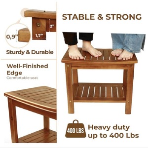 Tabouret de douche en teck, bois massif, 21x14x18,5 pouces, pieds en caoutchouc antidérapants, pour salle de bain, spa, extérieur - Product Image 5